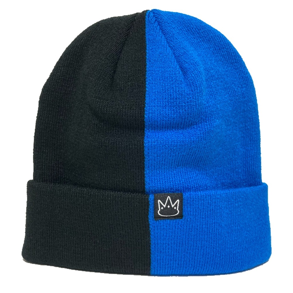 Jay Rauler Split Half Black Blue 2 Two Tone Beanie Warm Knit Cuff Cap Hat ⭐️